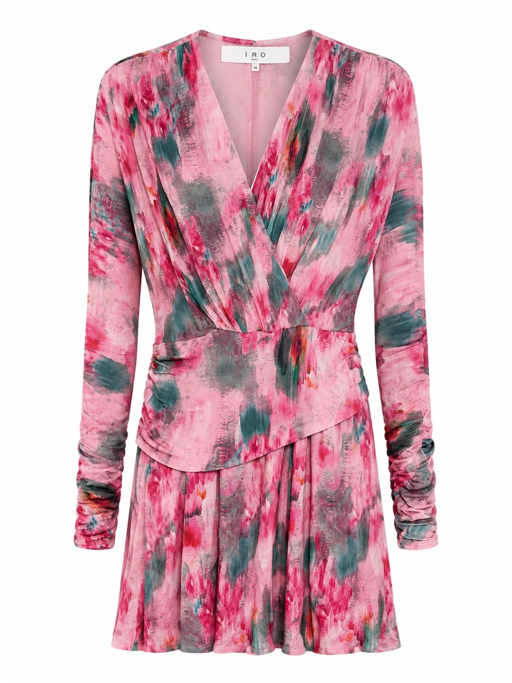 IRO Paris Pink Abstract Watercolor Mini Dress Sz 36 NWT Long Sleeve
